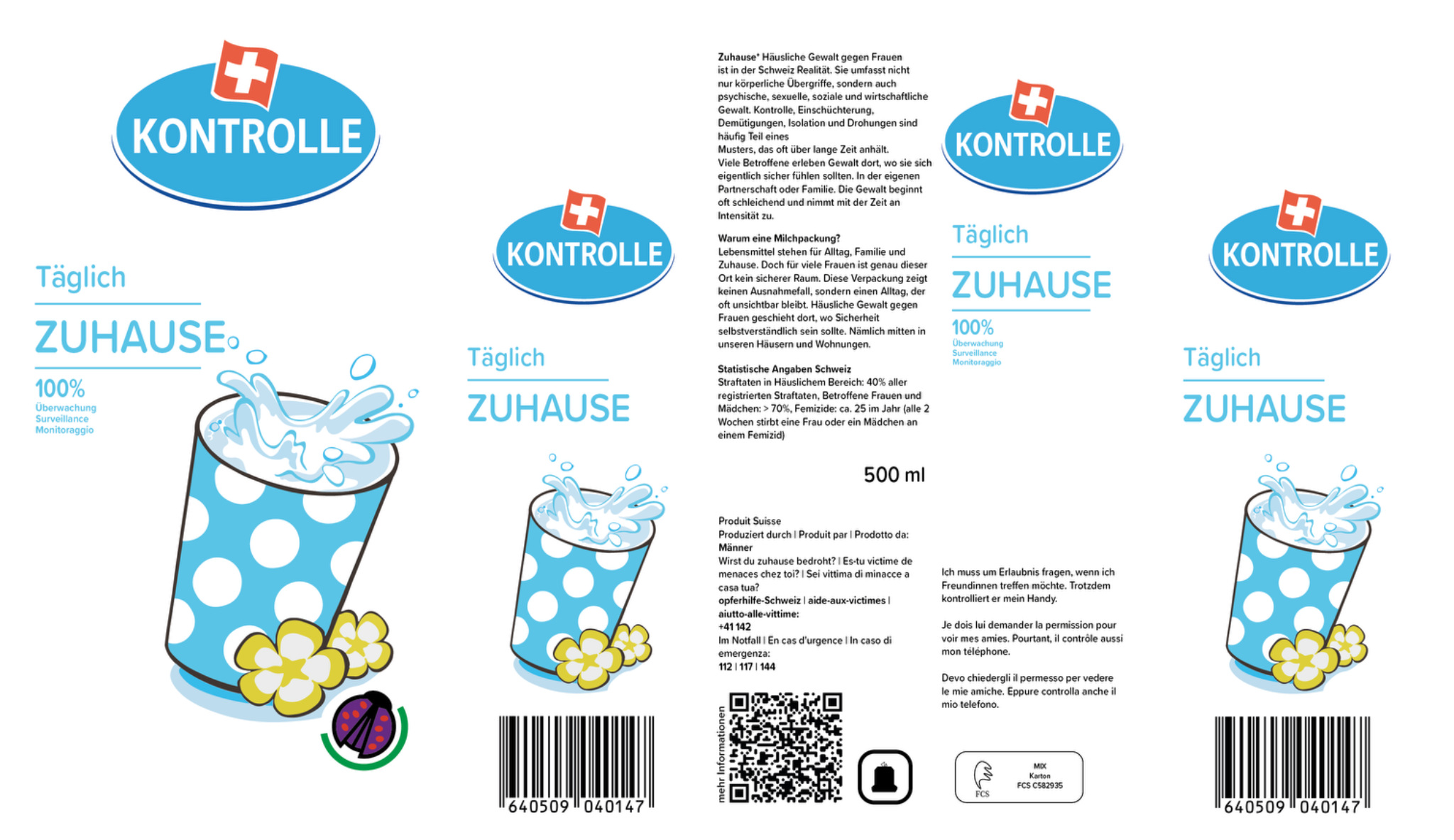 Entwurf einer Milchverpackung mit Informationen zu häuslicher Gewalt